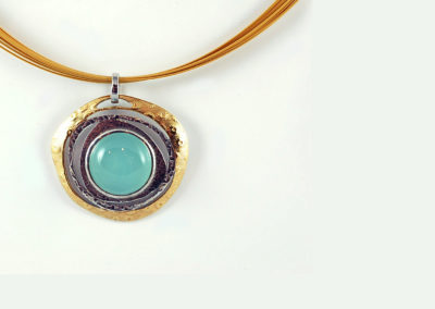 Sterling silver necklace with blue chalcedony and yellow gold plating