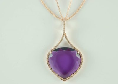 14 kt rose gold amethyst and diamond pendant