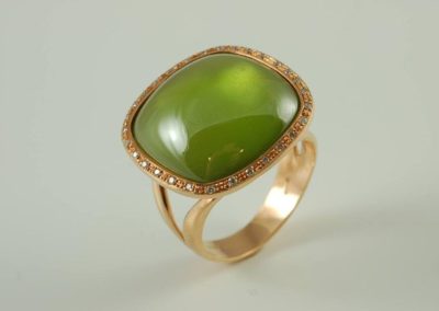 14 kt rose gold ring with tourmaline and diamond