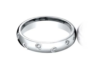 White gold wedding band with flush mounted diamonds