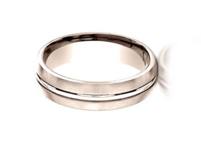 Rose gold wedding band with white gold inlay and matte finish