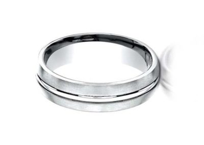 White gold wedding band with white gold inlay and matte finish