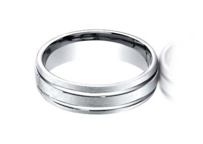 White gold carved wedding band with matte finish