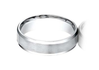 White gold wedding band with beveled edge and matte finish