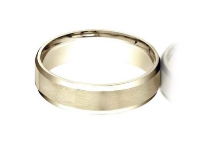 Gold wedding band with beveled edge and matte finish