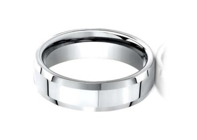 White gold wedding band with beveled edge