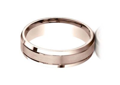 Rose gold wedding band with matte finish and beveled edge