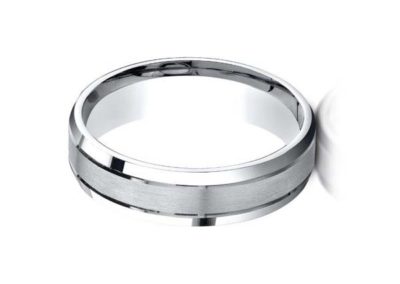 White gold wedding band with matte finish and beveled edge