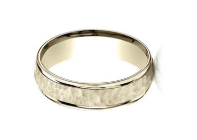 Gold wedding band with hammered finish