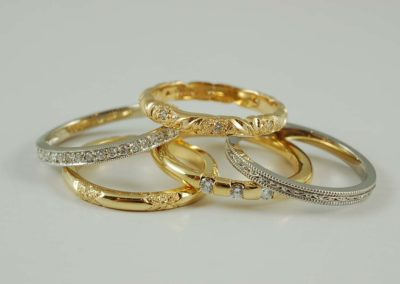 White and yellow gold diamond stack rings