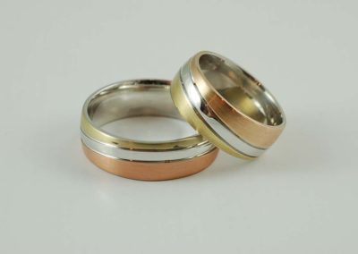 14 kt white gold, rose gold, yellow gold ring set