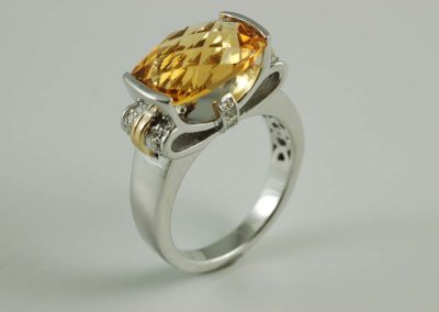 Sterling silver citrine and diamond ring with 18 kt gold accents