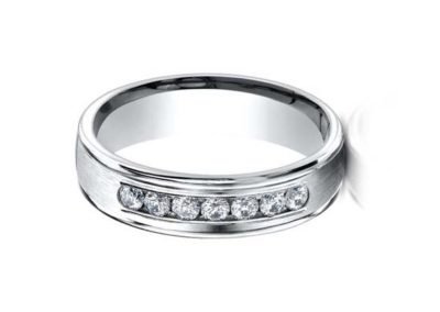 White gold wedding band with channel set diamonds, matte finish