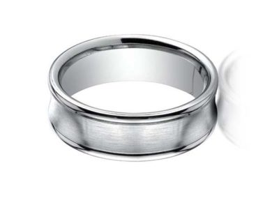 White gold concave wedding band with matte finish