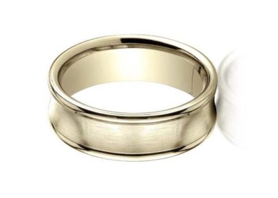 Yellow gold concave wedding band with matte finish
