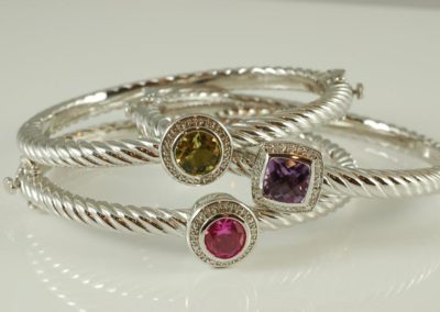 amethyst, pink tourmaline, peridot bracelets