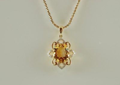 citrine and diamond pendant in 14kt yellow gold