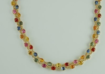 multi-color sapphire necklace in 14 kt yellow gold