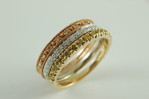 14kt Tri-color Diamond stack ring set